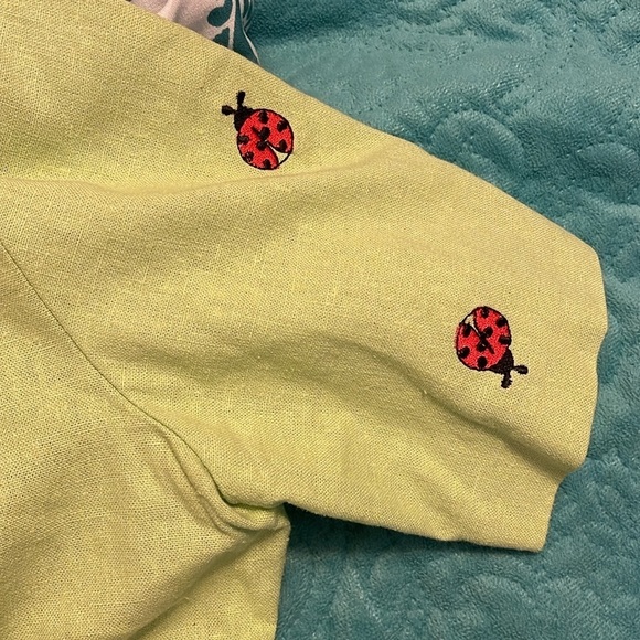 VINTAGE  LINEN A.K.C. Pistachio Green Ladybug Embroidered tank & jacket size S - Picture 14 of 16